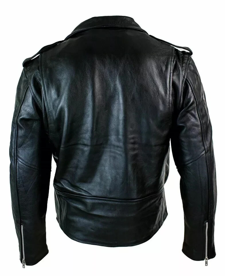 Men’s Motorcycle Leather jacket Genuine Buffalo Skin Brando Style Black Biker