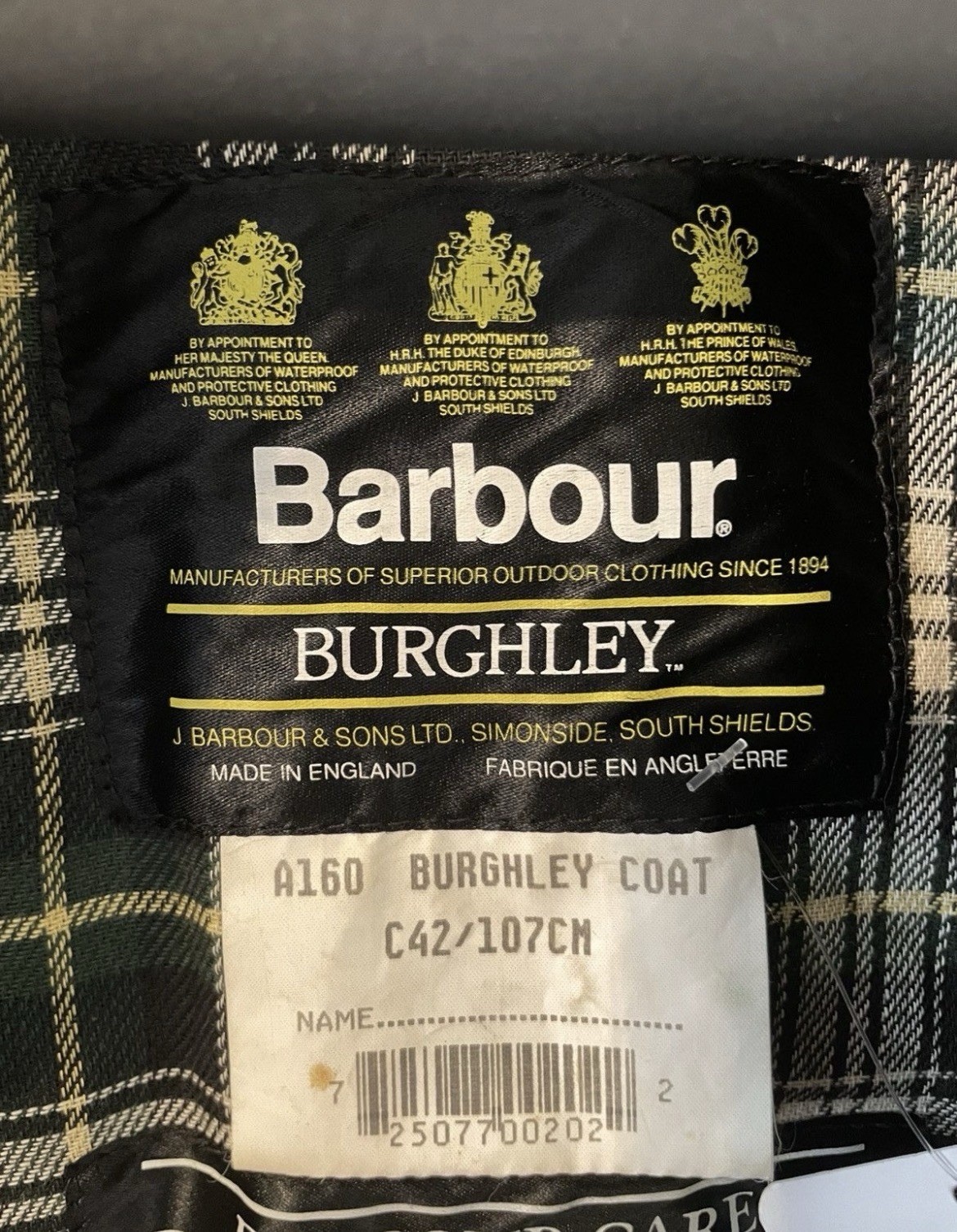 Vintage Barbour A160 Burghley Waxed Coat Made in England