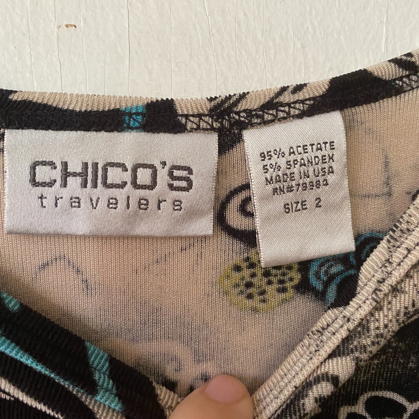 Chico’s Travelers Top Womens Large Short Sleeve Slinky Knit Floral Round Neck