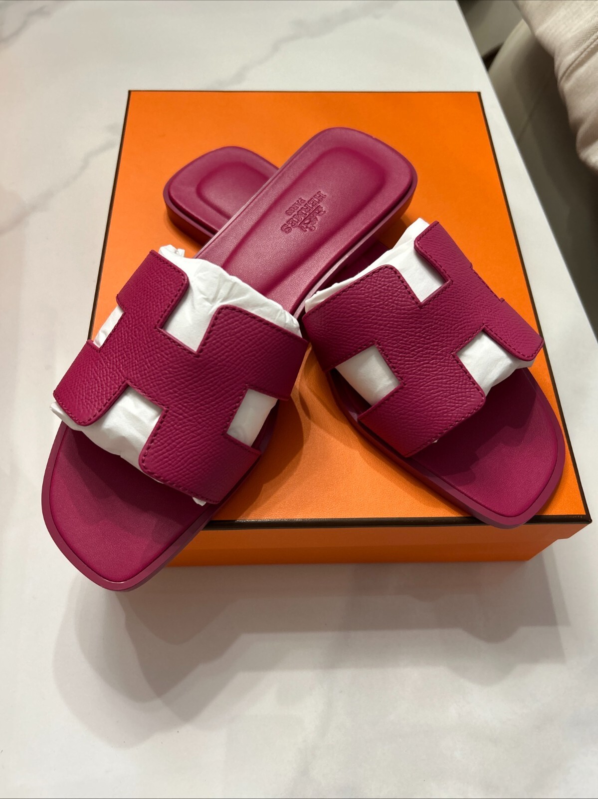 Multiple Sizes New Auth Hermes Oran Sandals Rose Hot Pink Fuchsia 37 38 39 40 41