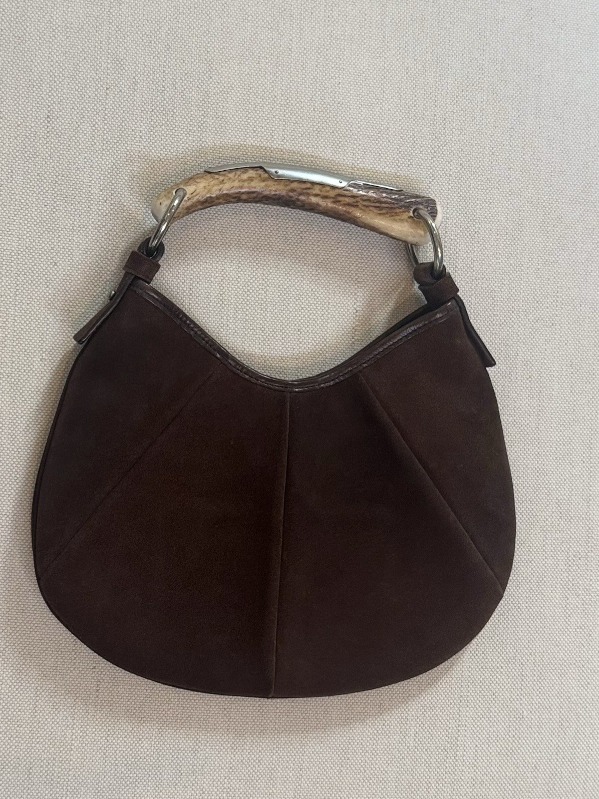 YSL Tom Ford Vintage Mombasa Hobo Suede Brown Carved Horn Handle