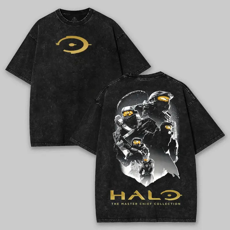 Halo Master Chief Acid Wash Two-Sided Heavy Cotton Gaming Streetwear Tee