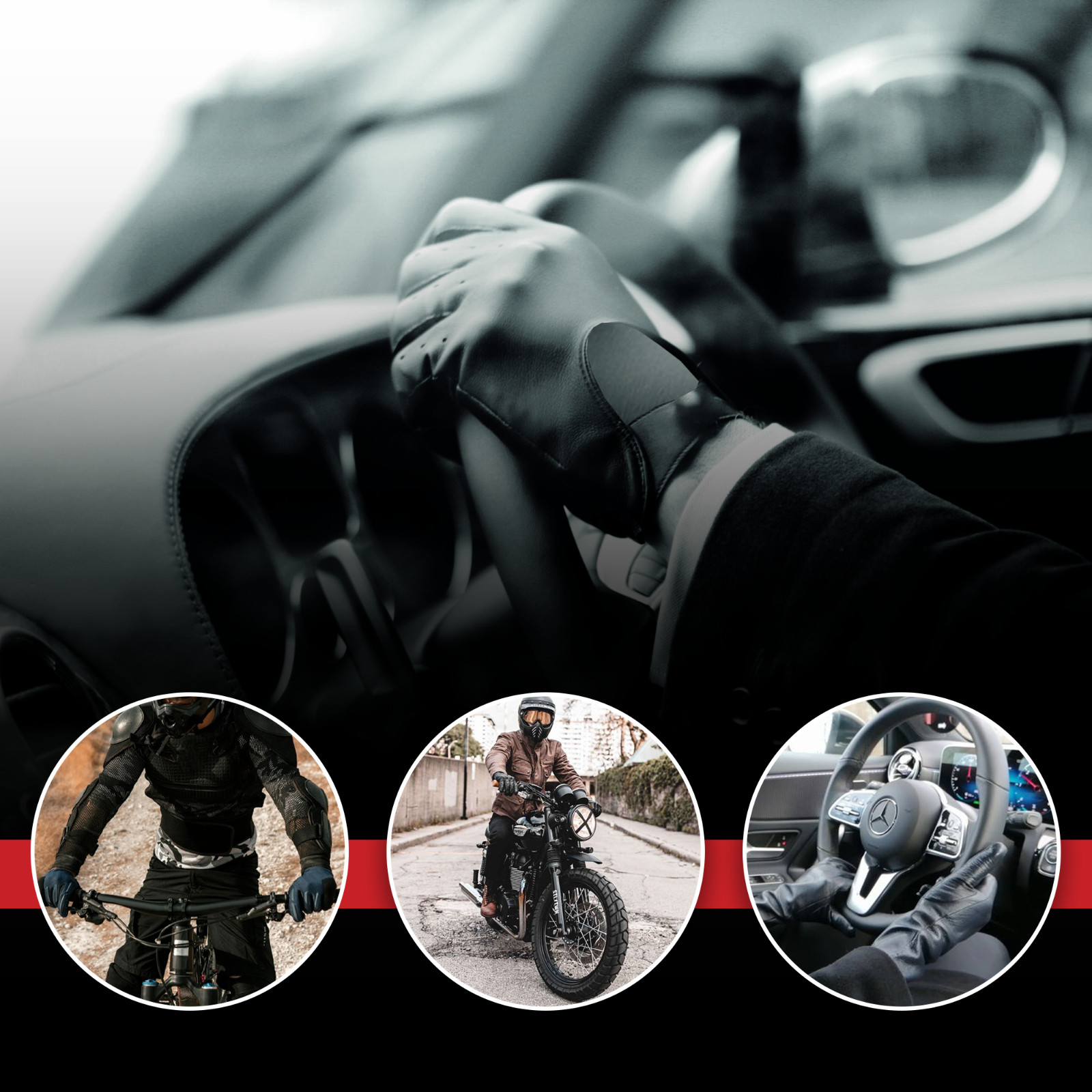Men’s Driving Gloves Car Motorcycle Bikers Genuine Leather Police Drivers Glove