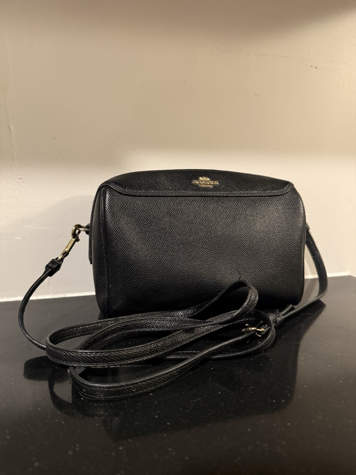 Coach Black Small Crossbody Bag Zip Top Gold Hardware Detachable Strap Pockets