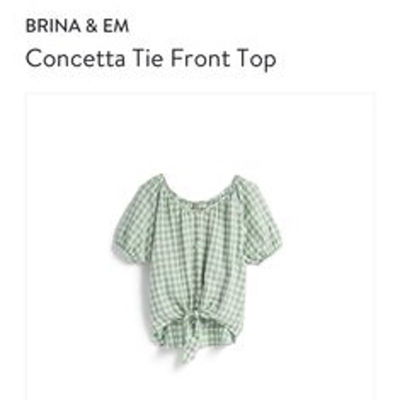 Brina & Em (L) Concetta Tie Front Top – Checkered Short Sleeve Button Front