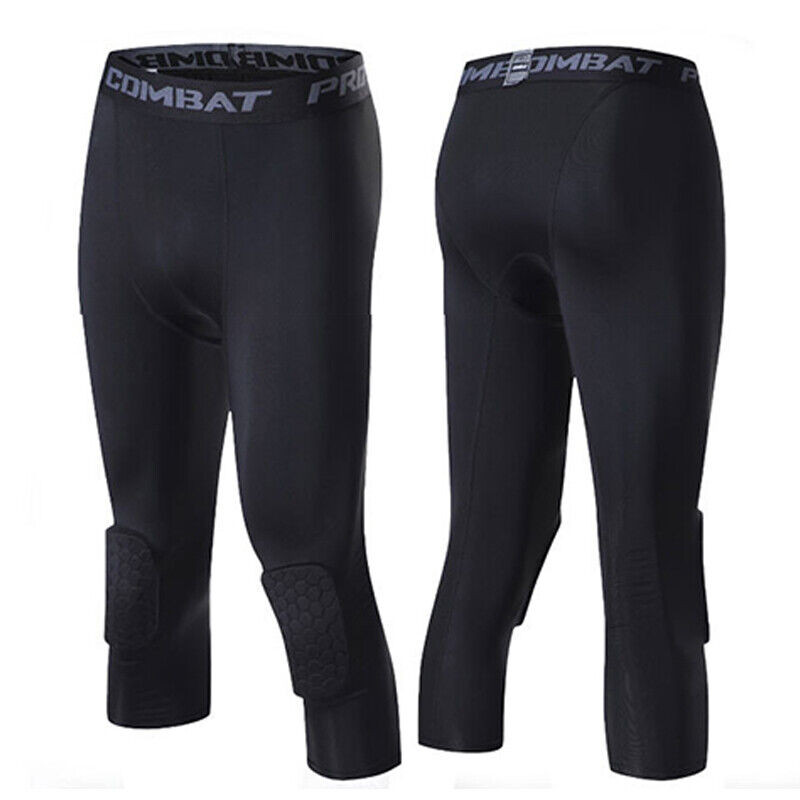 Men’s Basketball Sports Tight Pants 3/4 Compression Workout Leggings Knee Pads