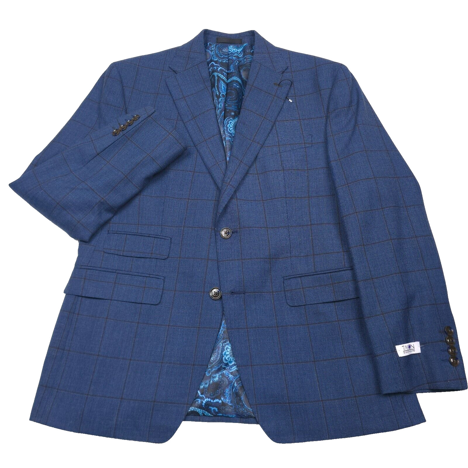 Tayion AGordy Blazer Jacket Mens 38S Blue Plaid Wool Blend Sport Coat NWT