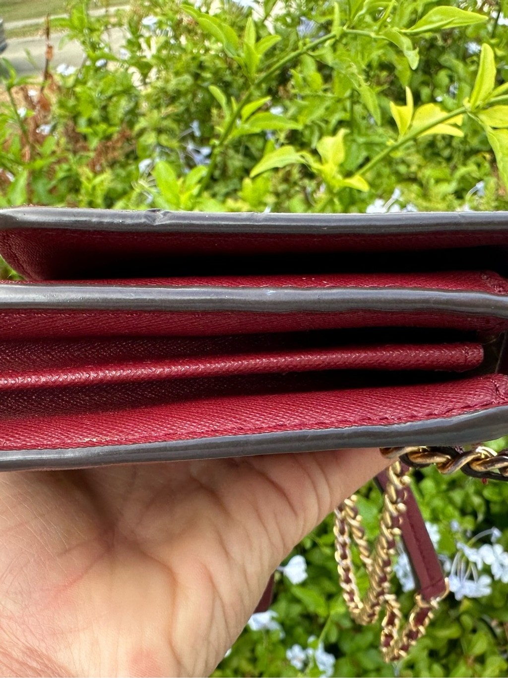 Tory Burch Burgundy Robinson Chain Wallet Crossbody
