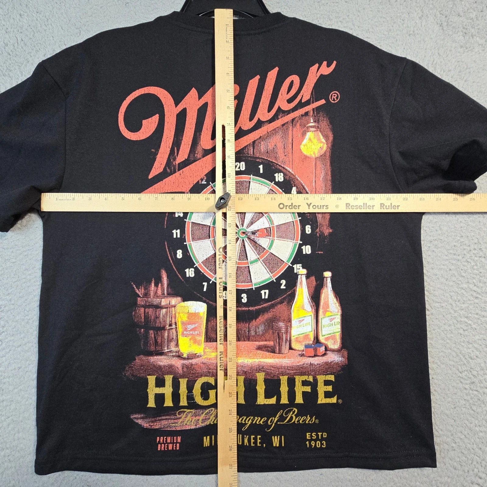 MILLER HIGH LIFE Beer Shirt Mens Large Black Distressed Hunting Casual tee NWT B