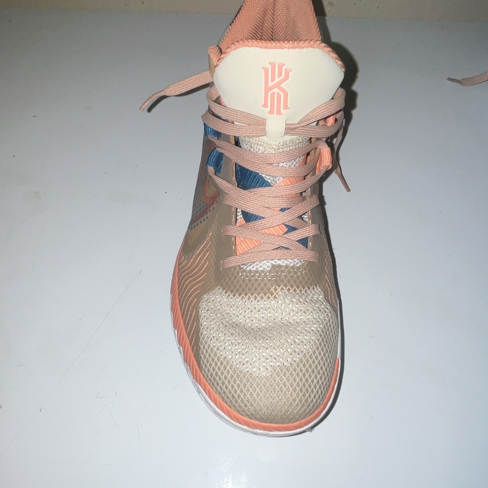 Nike Kyrie Men’s Mid Top Basketball Lace-Up Sneakers Beige Orange Blue