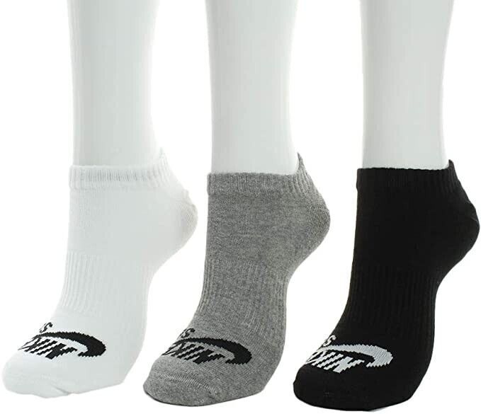 Nike SB No Show Socks 3 Pack Black Grey White New Dri Fit L 8-12 Men