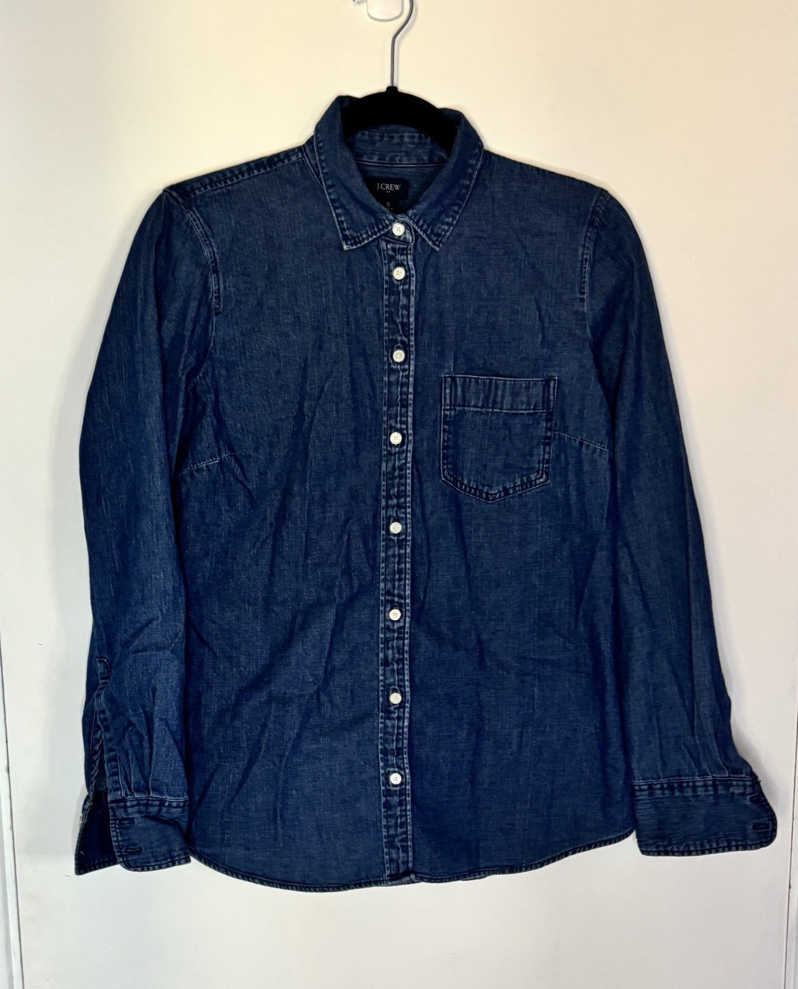 J.Crew Women’s Blue Solid Collared Long Sleeve Cotton Denim Button-Up Shirt S