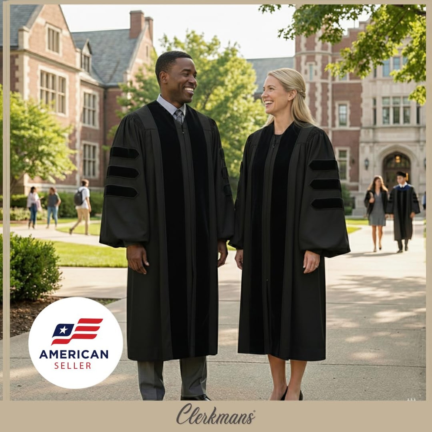CLERKMANS Unisex Deluxe Doctoral PhD Graduation Gown – Doctorate Robe Black