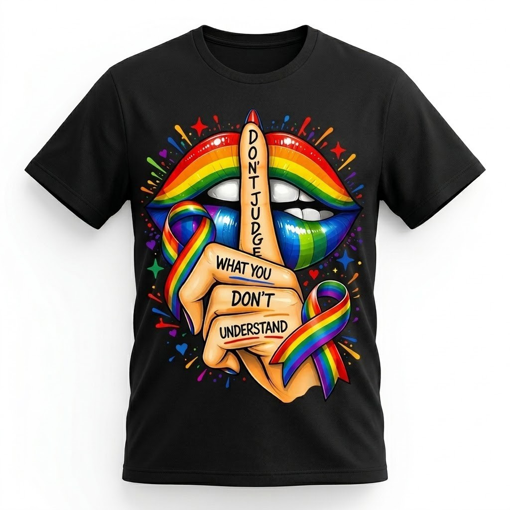 LGBTQ Pride Shirt Rainbow Lips Graphic Tee Cotton Unisex T-shirt