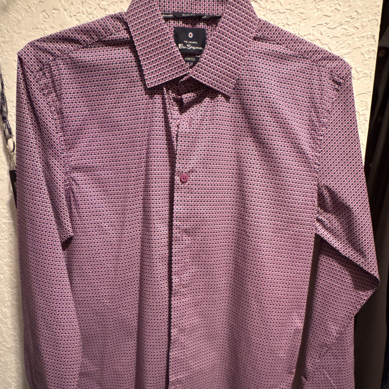 Ben Sherman Men’s Slim Fit Stretch Geometric Dress Shirt Purple 15.5 32/33