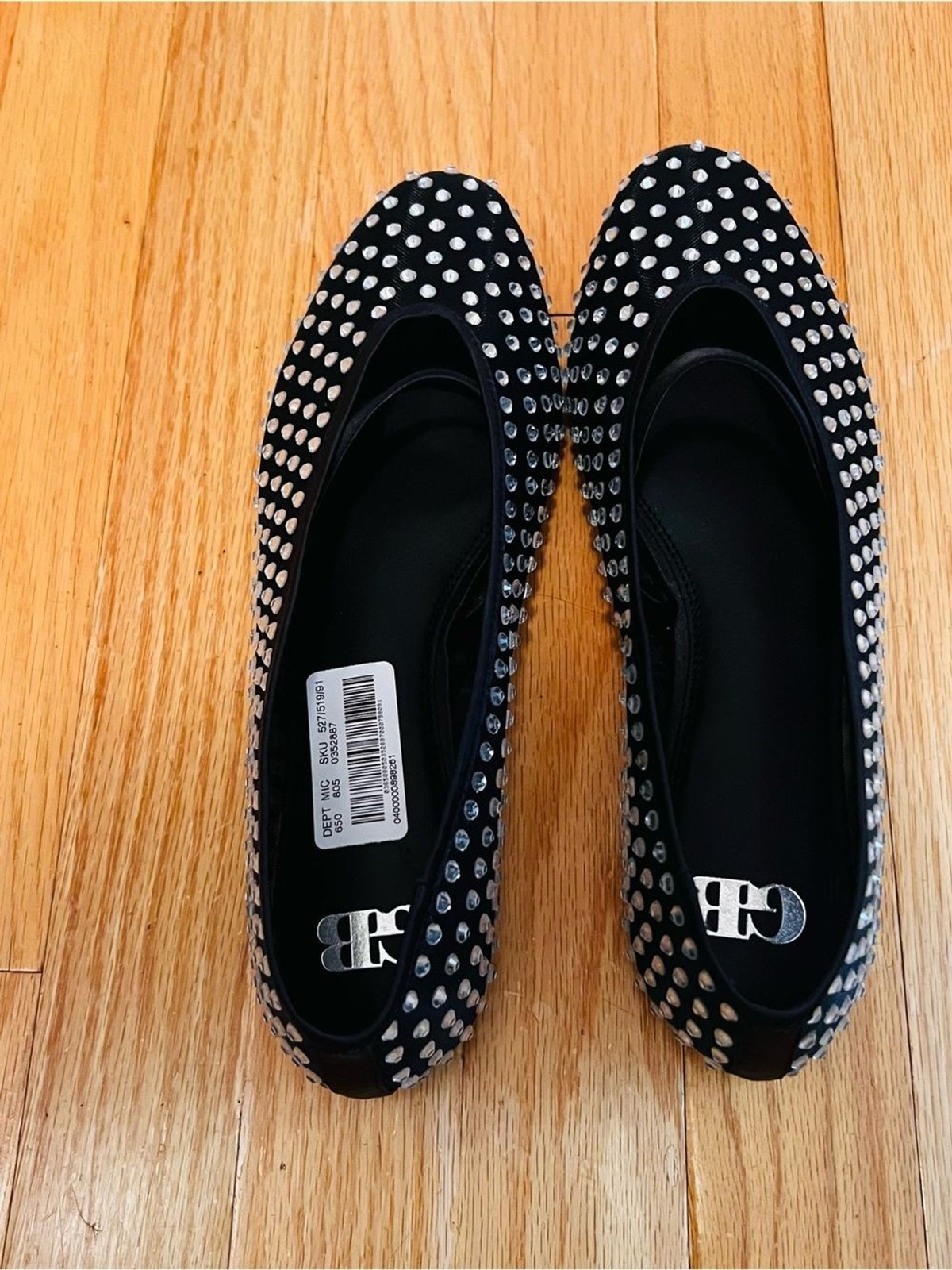 Gianni Bini Carla-Sparkle flats in black satin with rhinestone embellishment