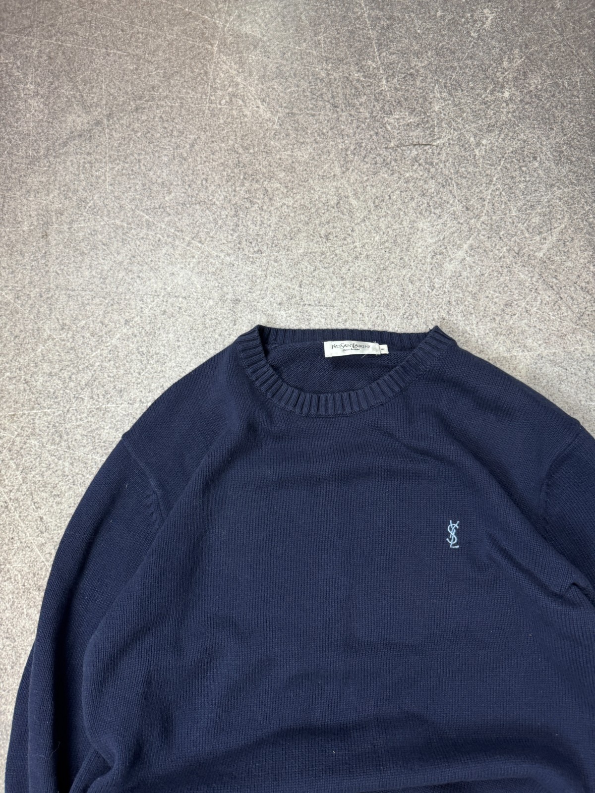 VINTAGE 90s YVES SAINT LAURENT YSL HANDLE KNIT SWEATER MENS OVERSIZED NAVY Sz M