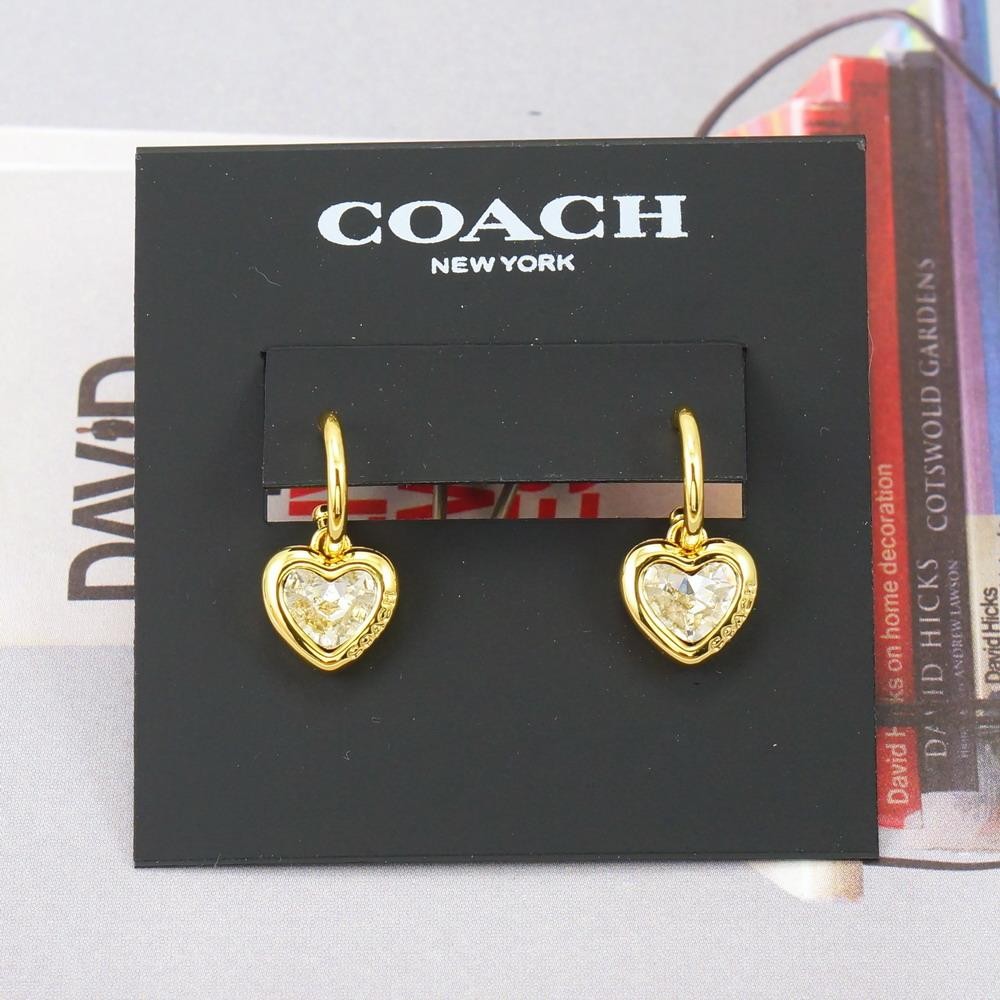 NWT Coach Stone Heart Huggie Earrings Clear Gold Tone