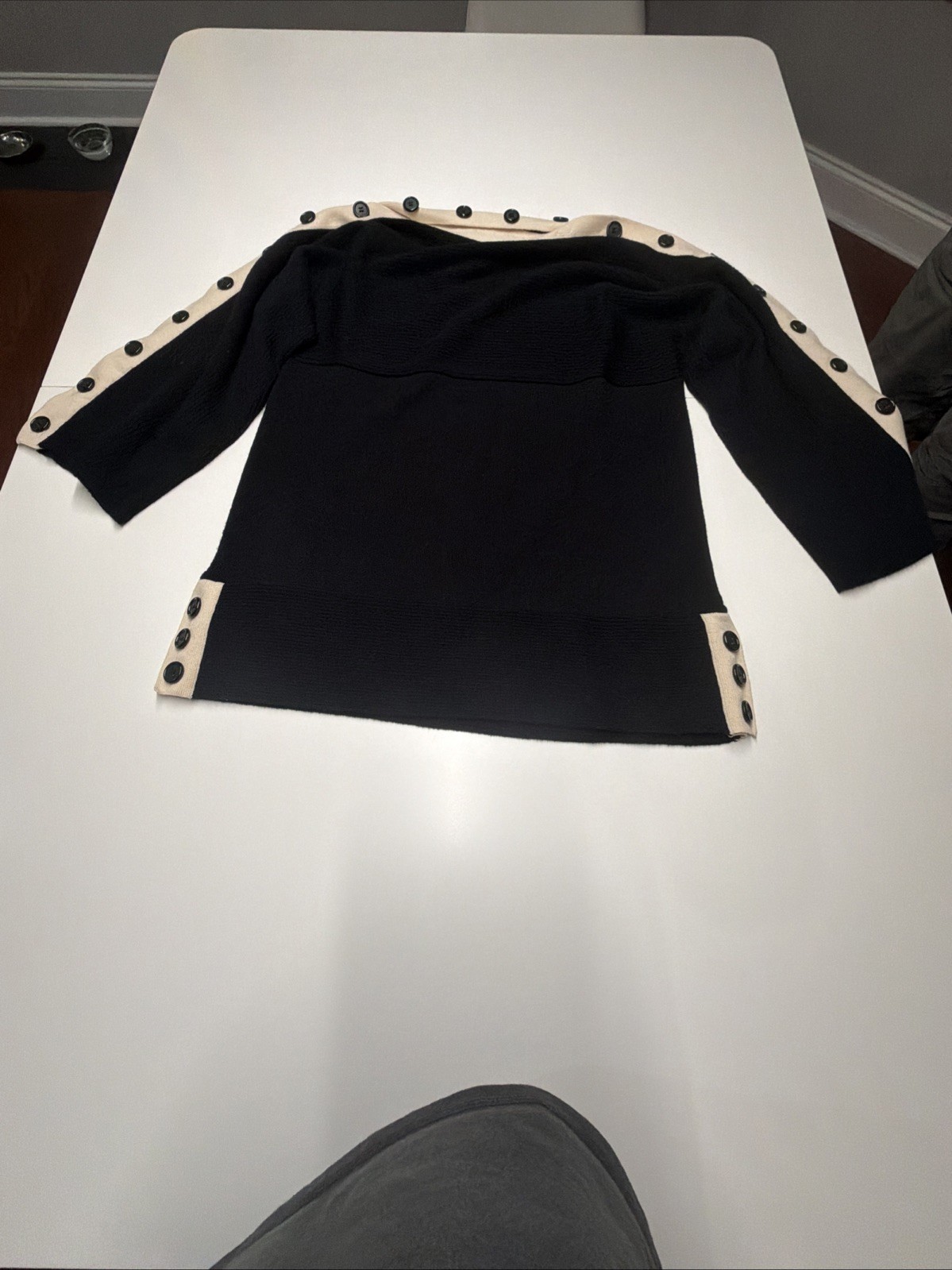 Gwen Stefani L.A.M.B. sweater Black With White Trim And Black Buttons