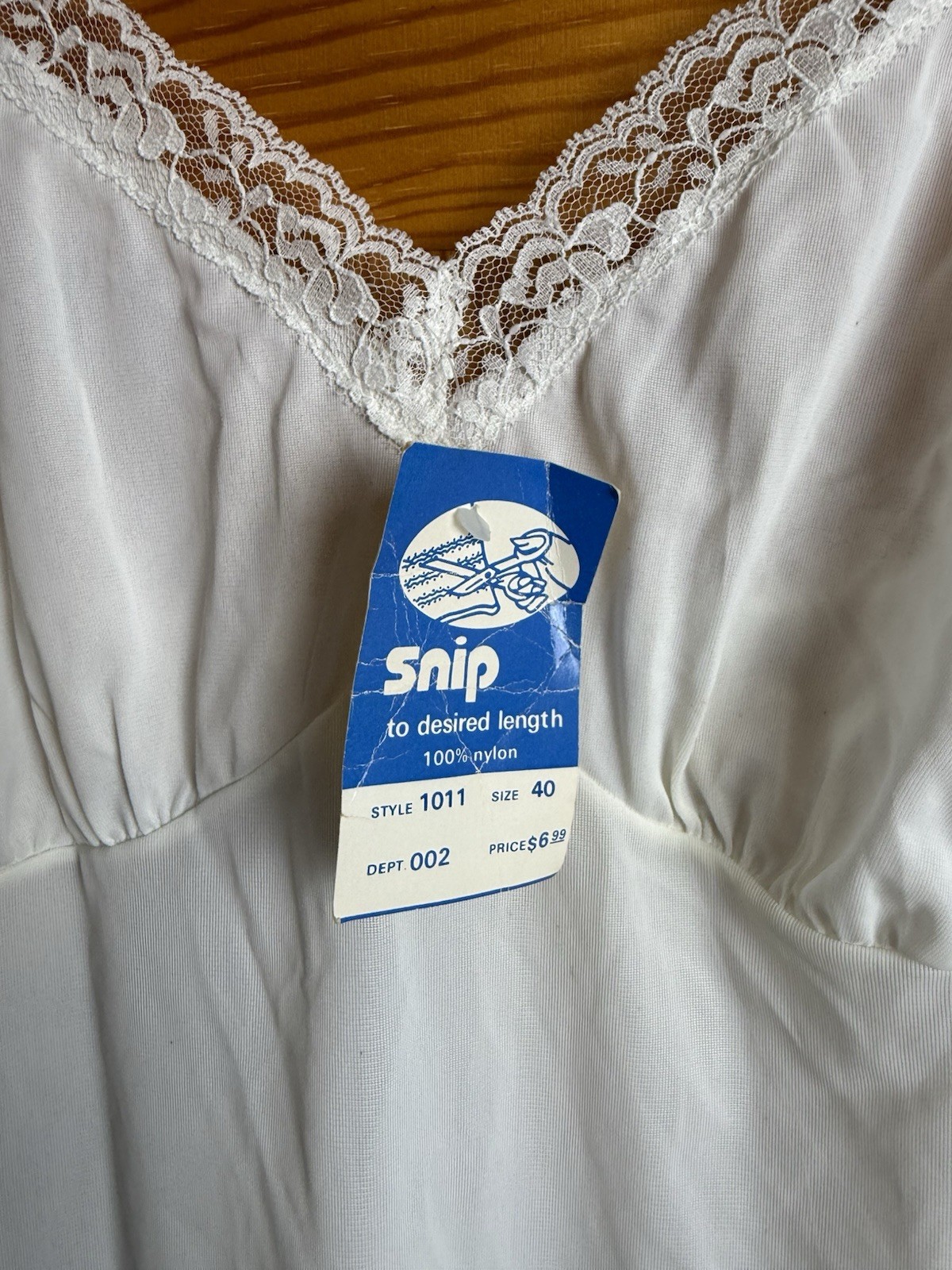 Vtg White Nylon Full Slip Snip Off Hem Style 1011 Size 40