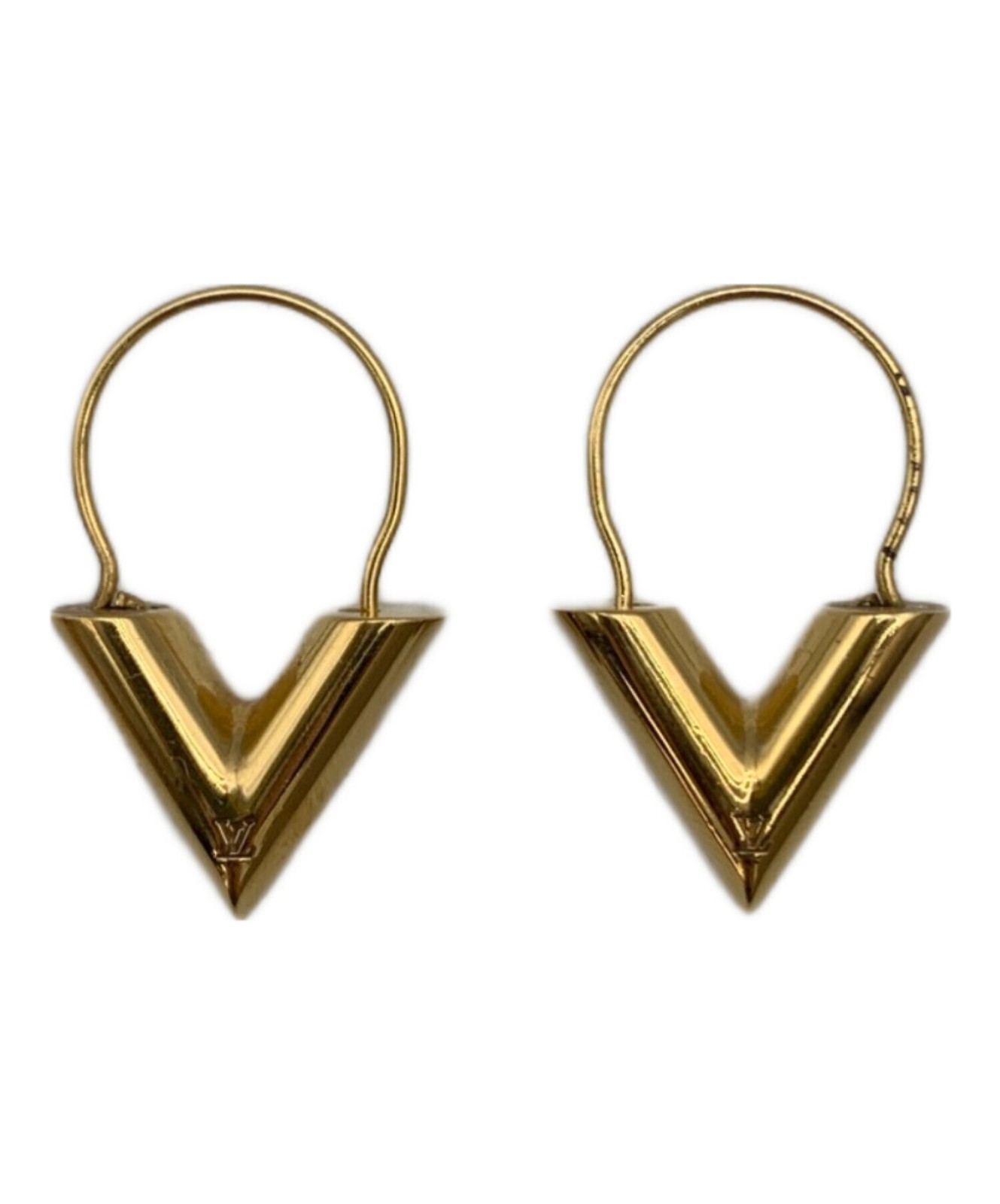Louis Vuitton Earrings Authentic Essential V Gold M61088 1.6cm 1.3cm 3.5cm