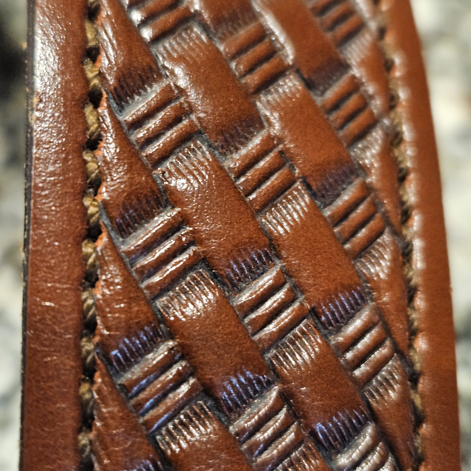 NWOT Rare Chambers Leather Money Belt 38 Brown Basketweave USA Hidden Zip, 1.5″