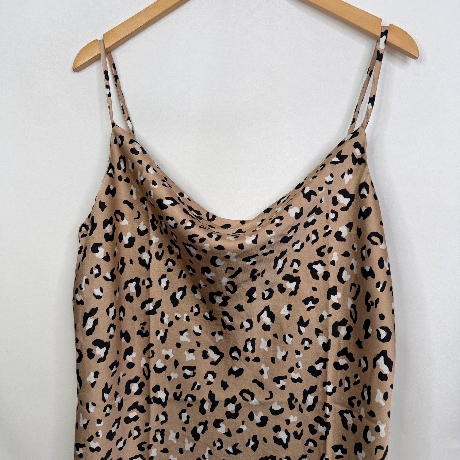 Skies Are Blue Leopard Print Cowl Neck Satin Camisole Top Tan XL NWT