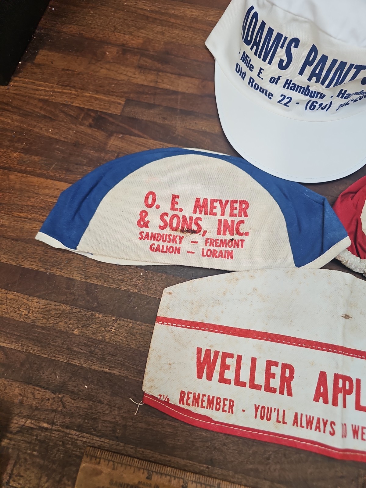 B84- 3 Vintage Welding welder’s Skull Caps + Adam’s Paint Store Painter Hat