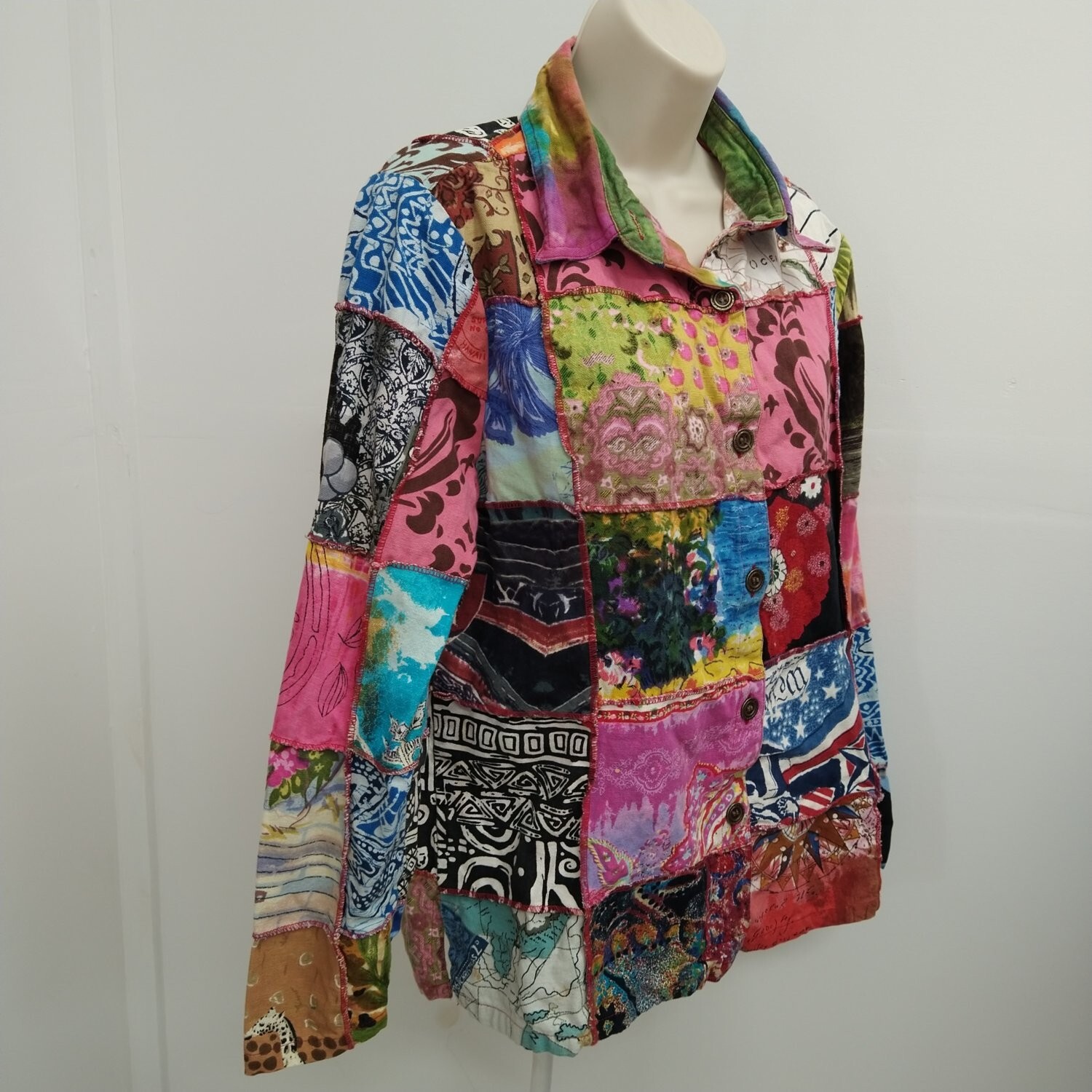 Gandy Couture Womens Top Shirt Jacket Medium Red Colorfull Design Long Sleeve