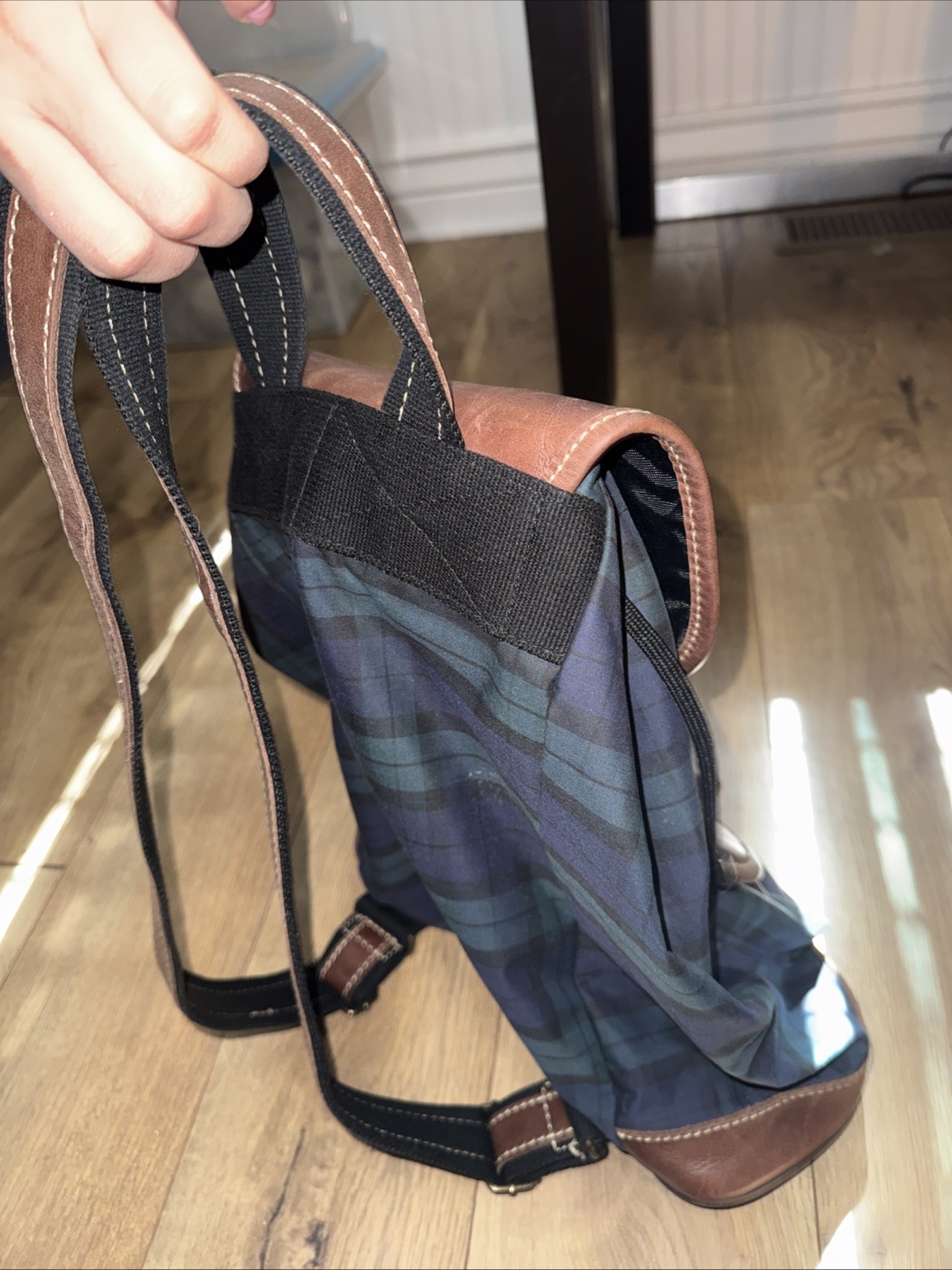 Vintage Eddie Bauer Leather Plaid Turn Lock Large Daypack Rucksack Backpack Rare