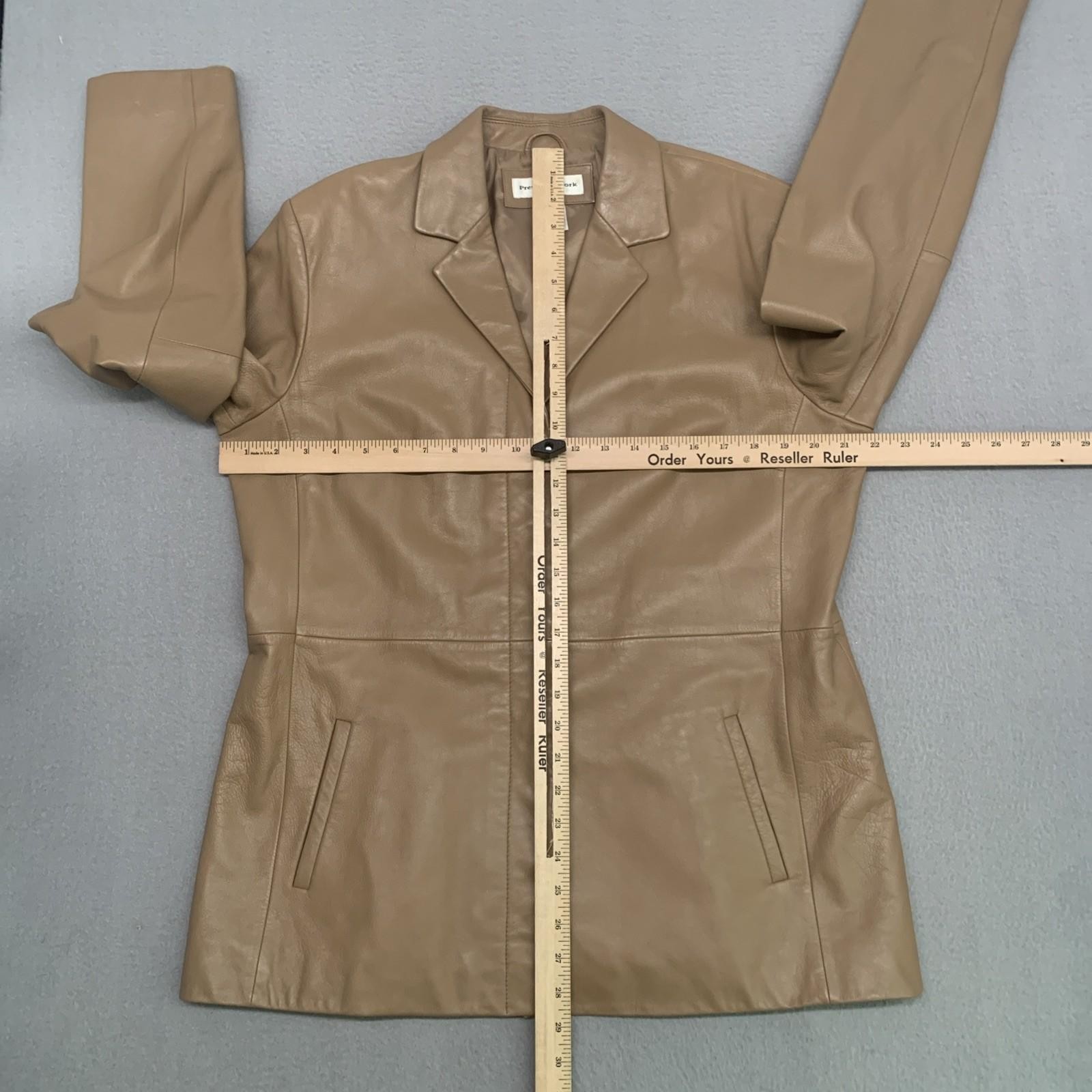 Preston & York Lamb Skin Carmel Leather Embossed Hidden Button Jacket Women’s L