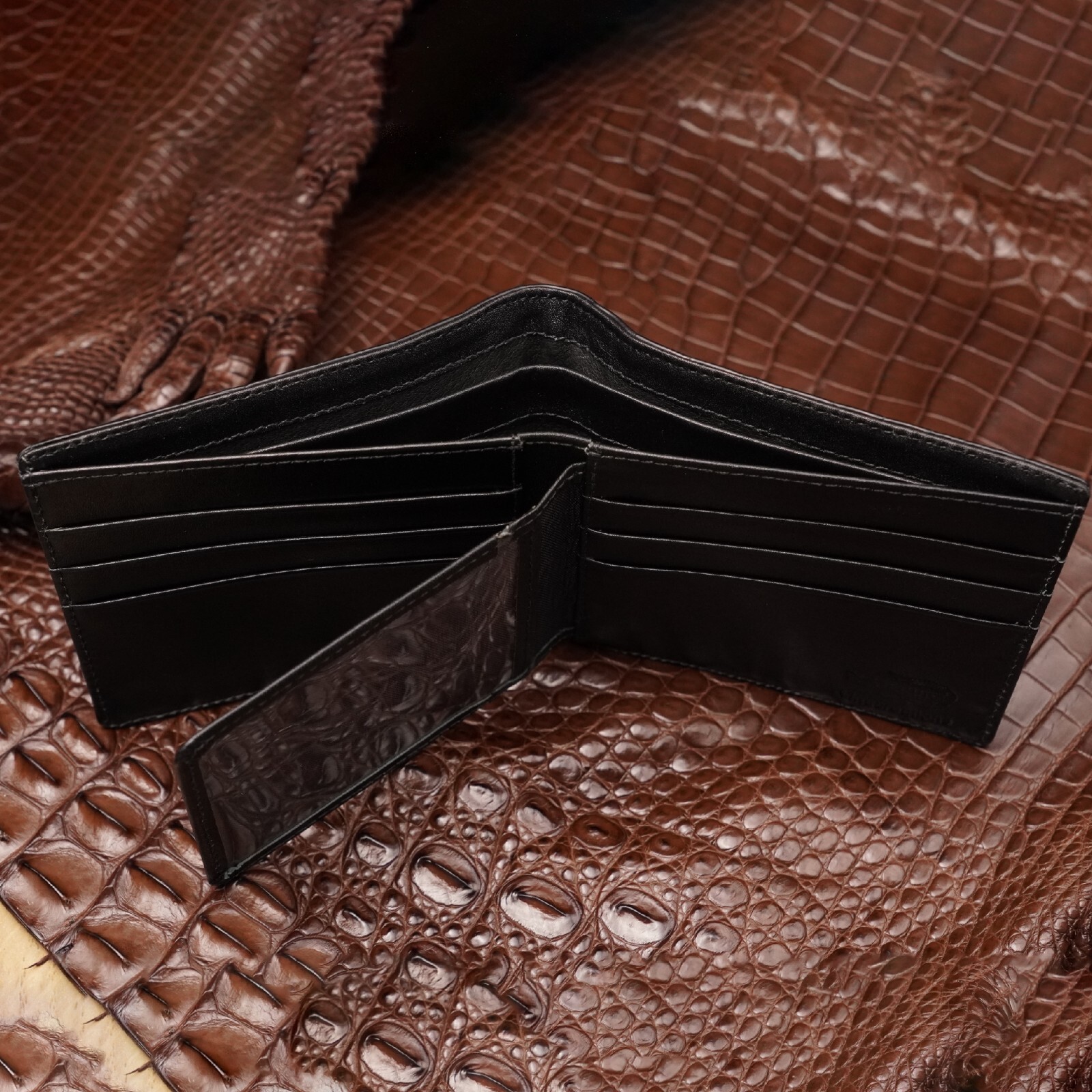 Luxury Genuine Crocodile Leather Wallet For Men Handmade Exotic Skin Bifold