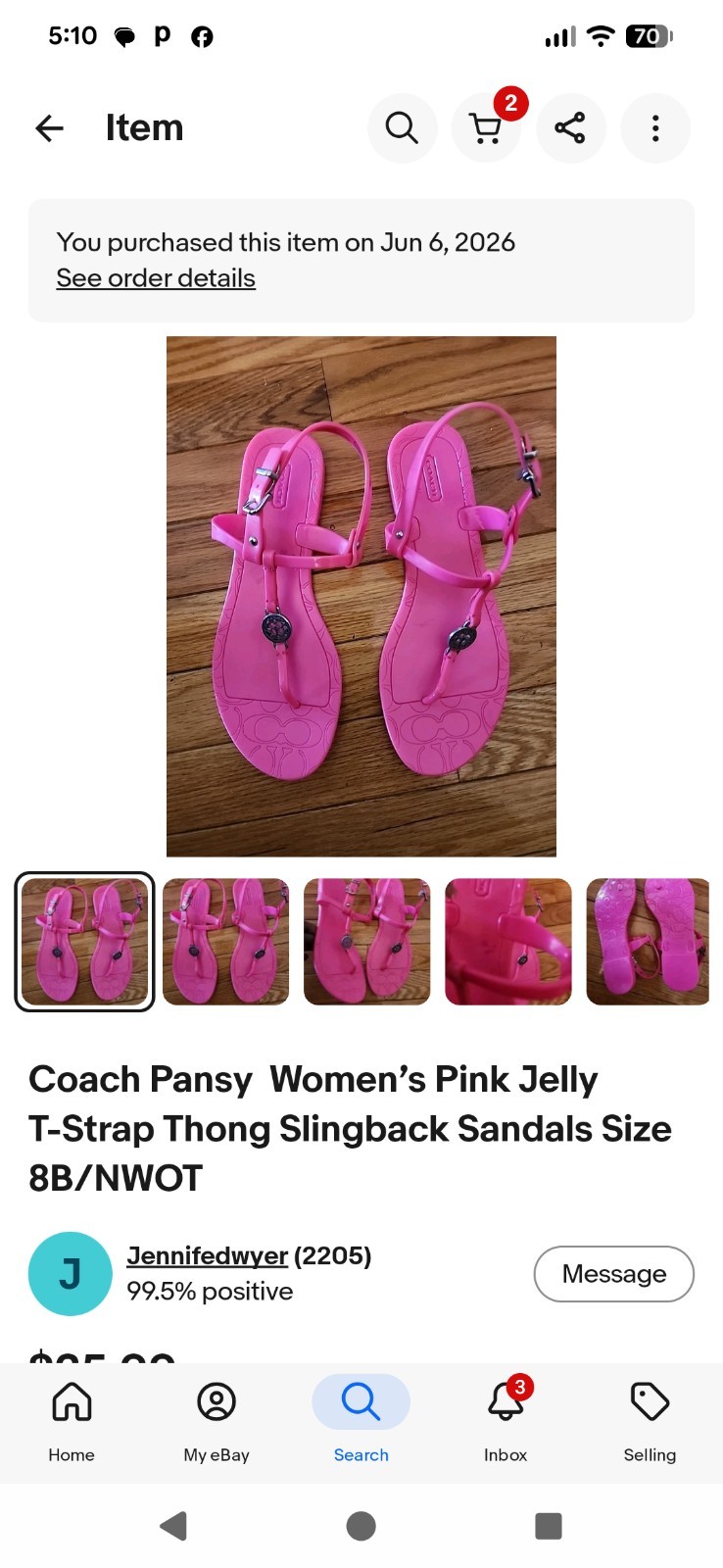 Coach Pansy Women’s Pink Jelly T-Strap Thong Slingback Sandals Size 8B/NWOT