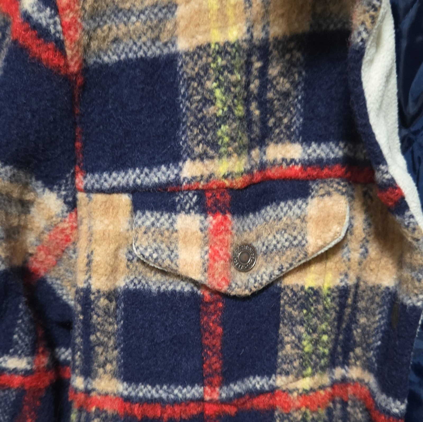 Levi’s Men’s Plaid Lined Sherpa Collar Snap Jacket Size M Blue/Beige/Red