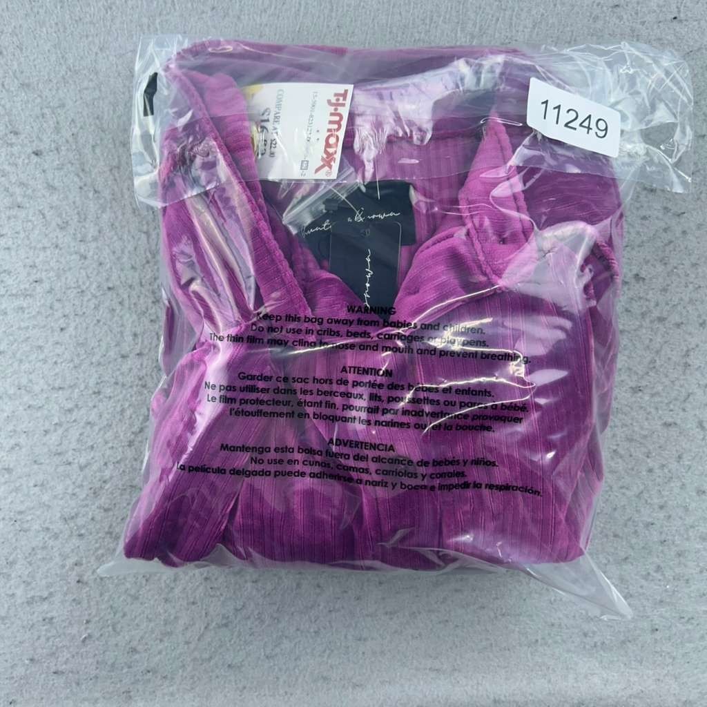 Hunter & Brown Shirt Womens Medium Purple Velvet Button Up Long Sleeves Top NWT
