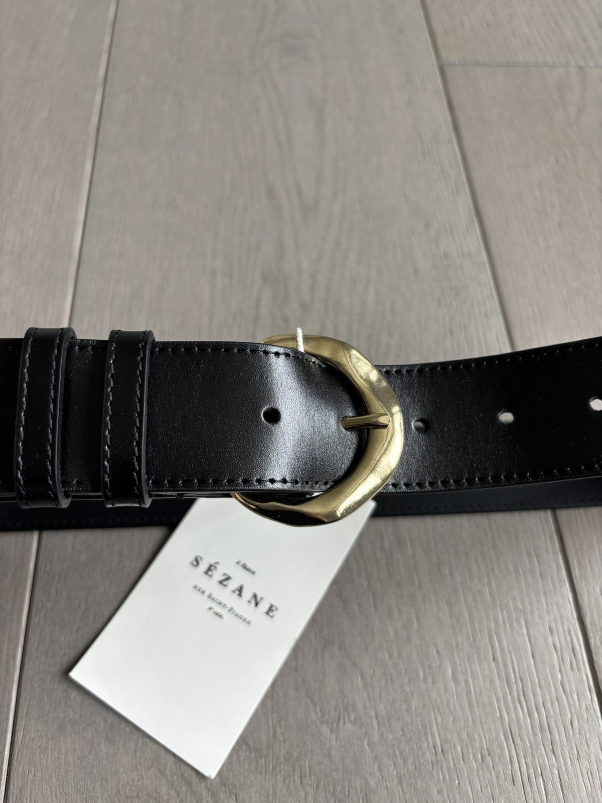 New With Tags Sezane Arthur Noir Glace Leather Belt T.75 BLACK made in Italy