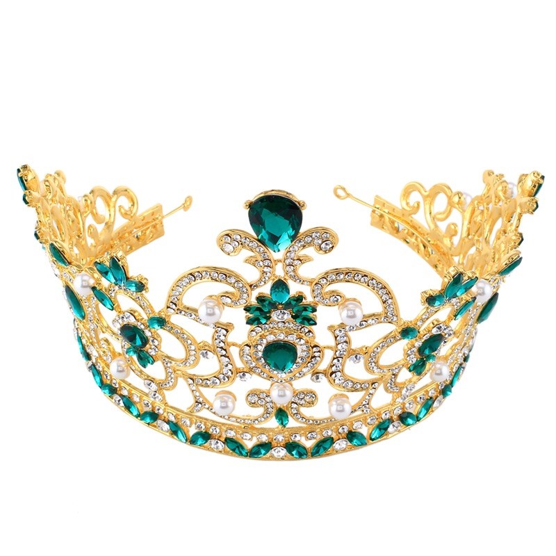 14cm Tall Large Green Crystal Crown Tiara Wedding Prom Queen Princess For Women