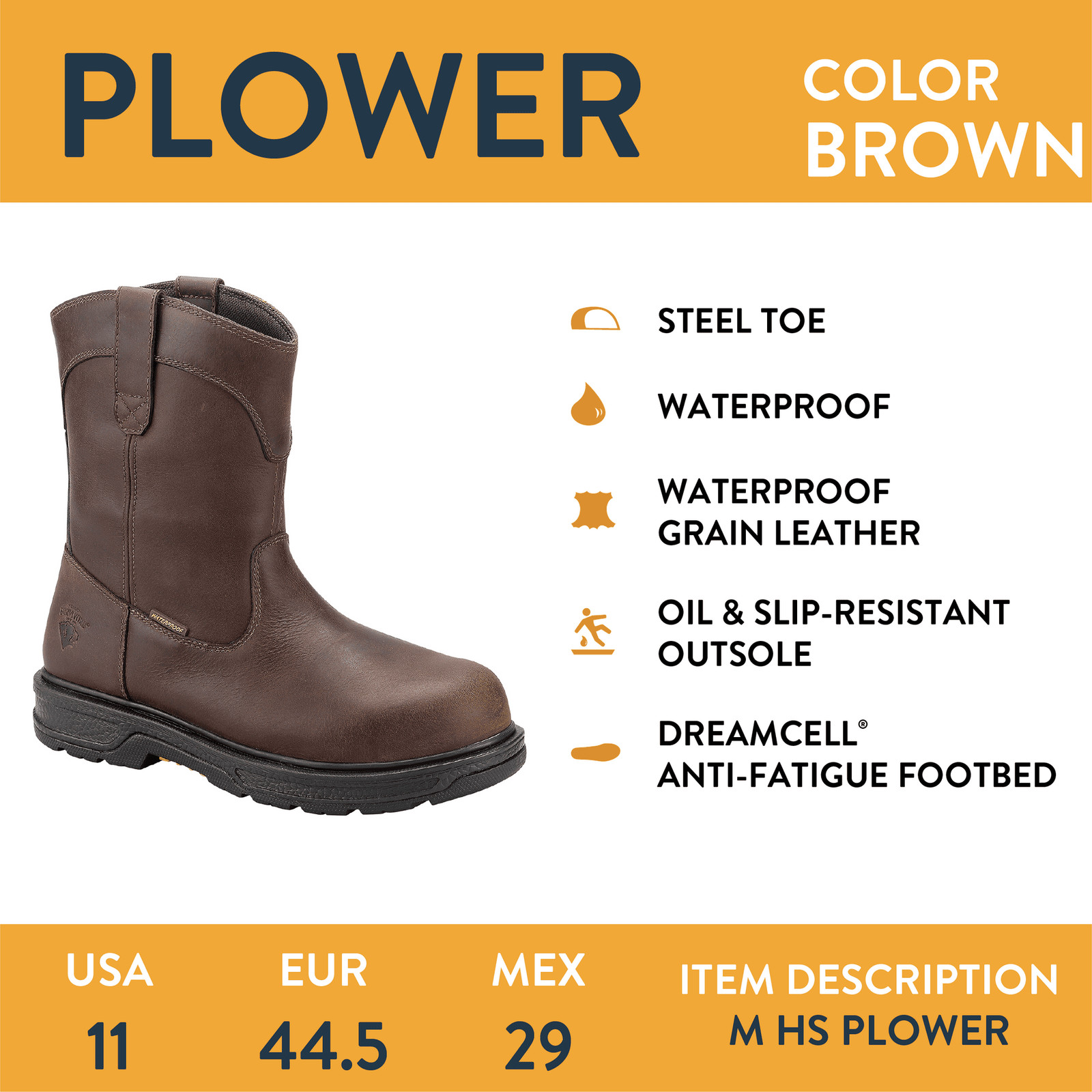 Herman Survivors Men’s Plower Waterproof Pull-On Steel Toe Work Boots: 11-13