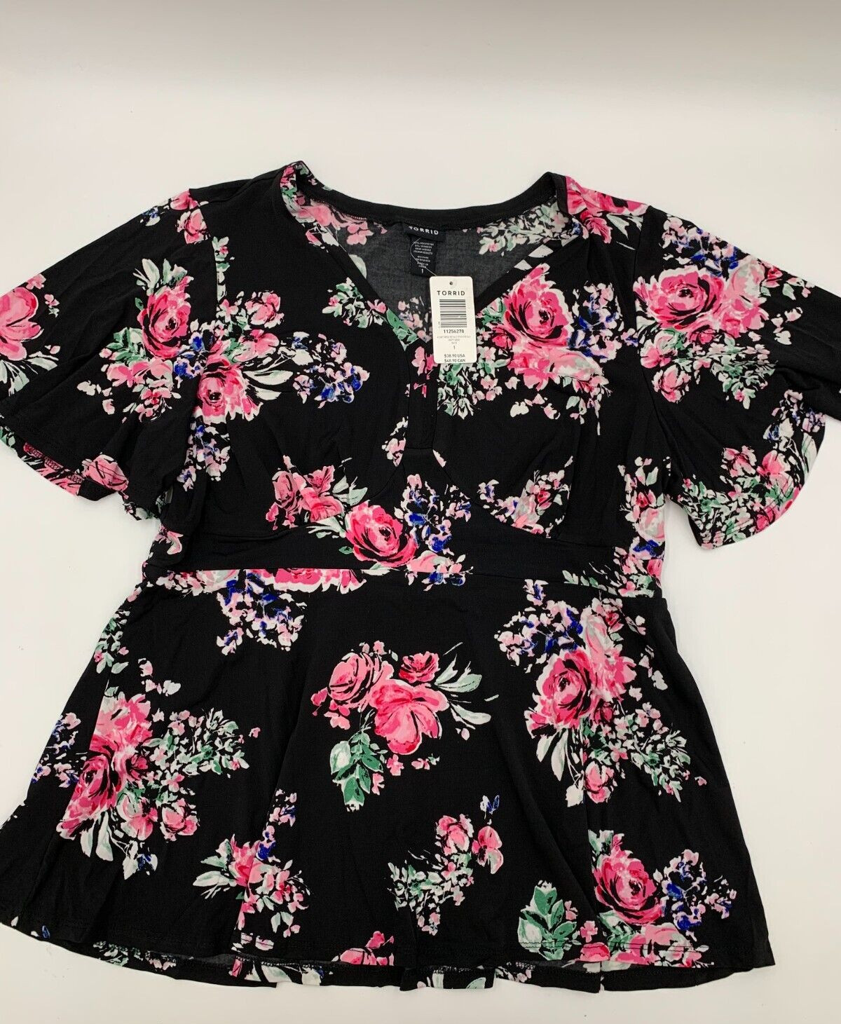 Torrid Soft Rose Petal Fluttery Sleeve Blouse Black Plus Size 1 1X 14 16 #G56278