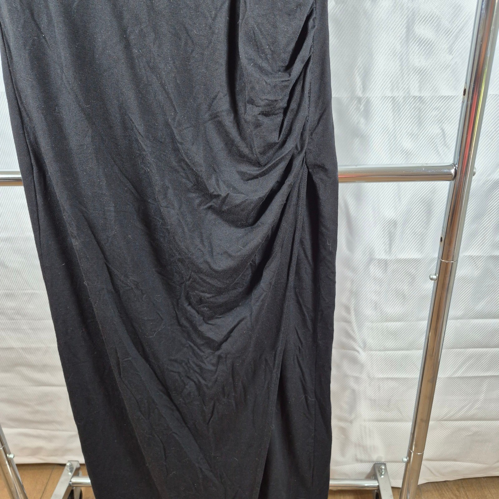 Reformation Midi Dress Ruched Faux Wrap Size L Black Women
