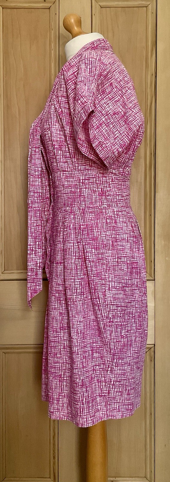 PAUL SMITH Black Label pink white grid print tie neck cotton shirt dress S