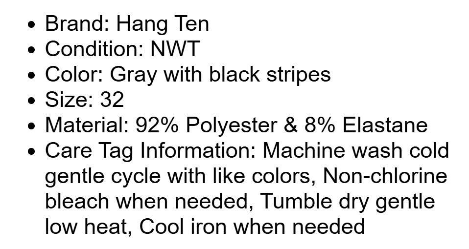 Hang Ten Men’s Shorts Hybrid lightweight Quick dry Gray Black stripe NWT size 32