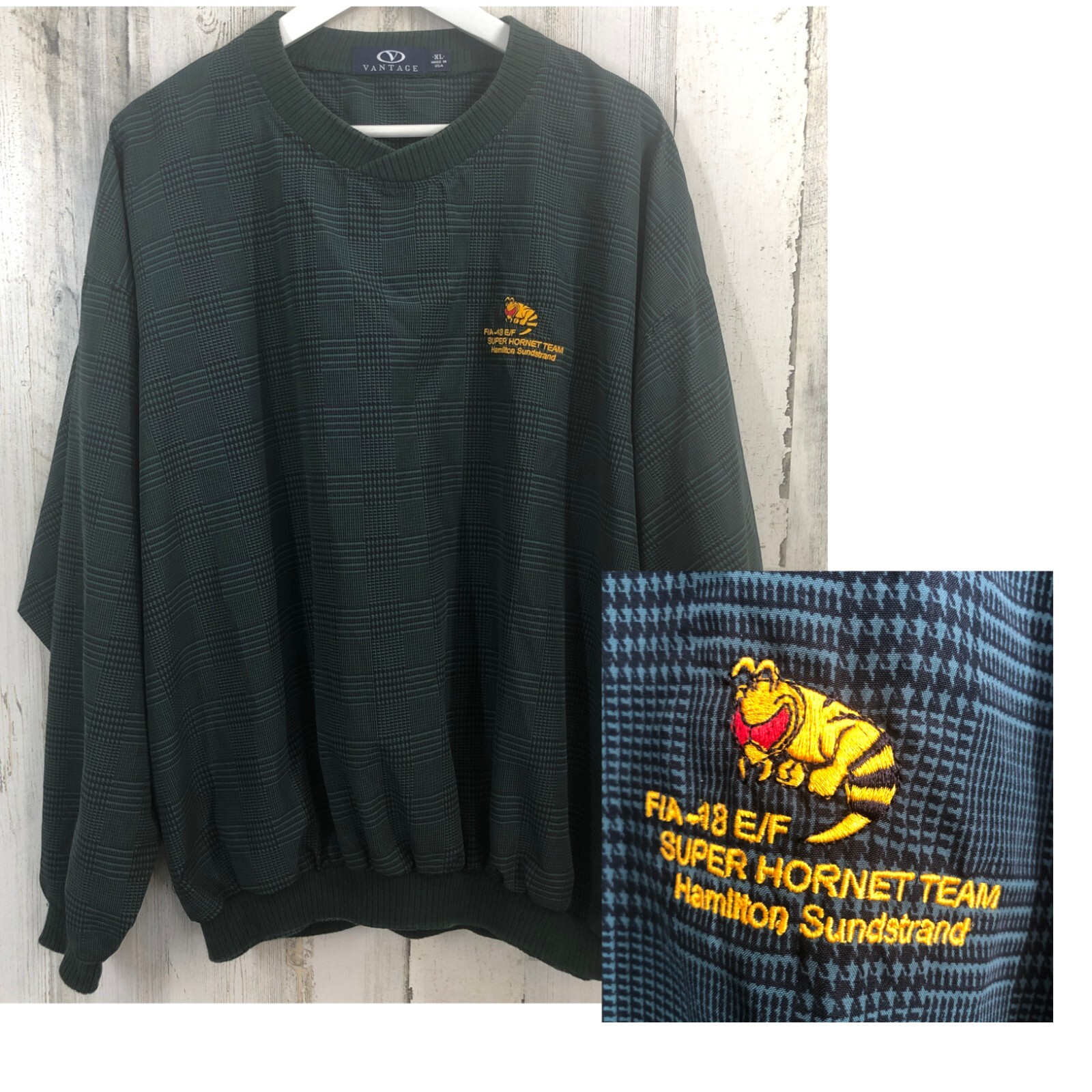 vtg usa VANTAGE Pullover Grn Jacket XL Embr LOGO Super Hornet Hamilton Sunstrand