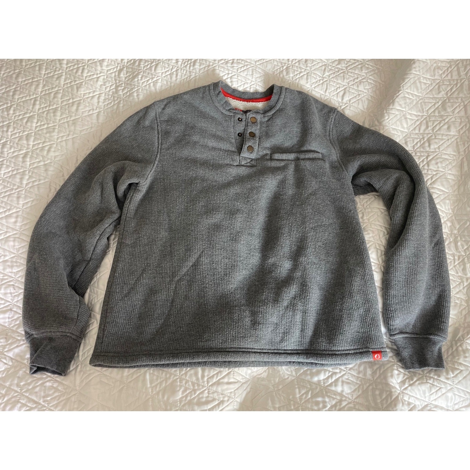 The American Outdoorsman Henley Sweatshirt Sherpa Lined Gorpcore Grey-Size S