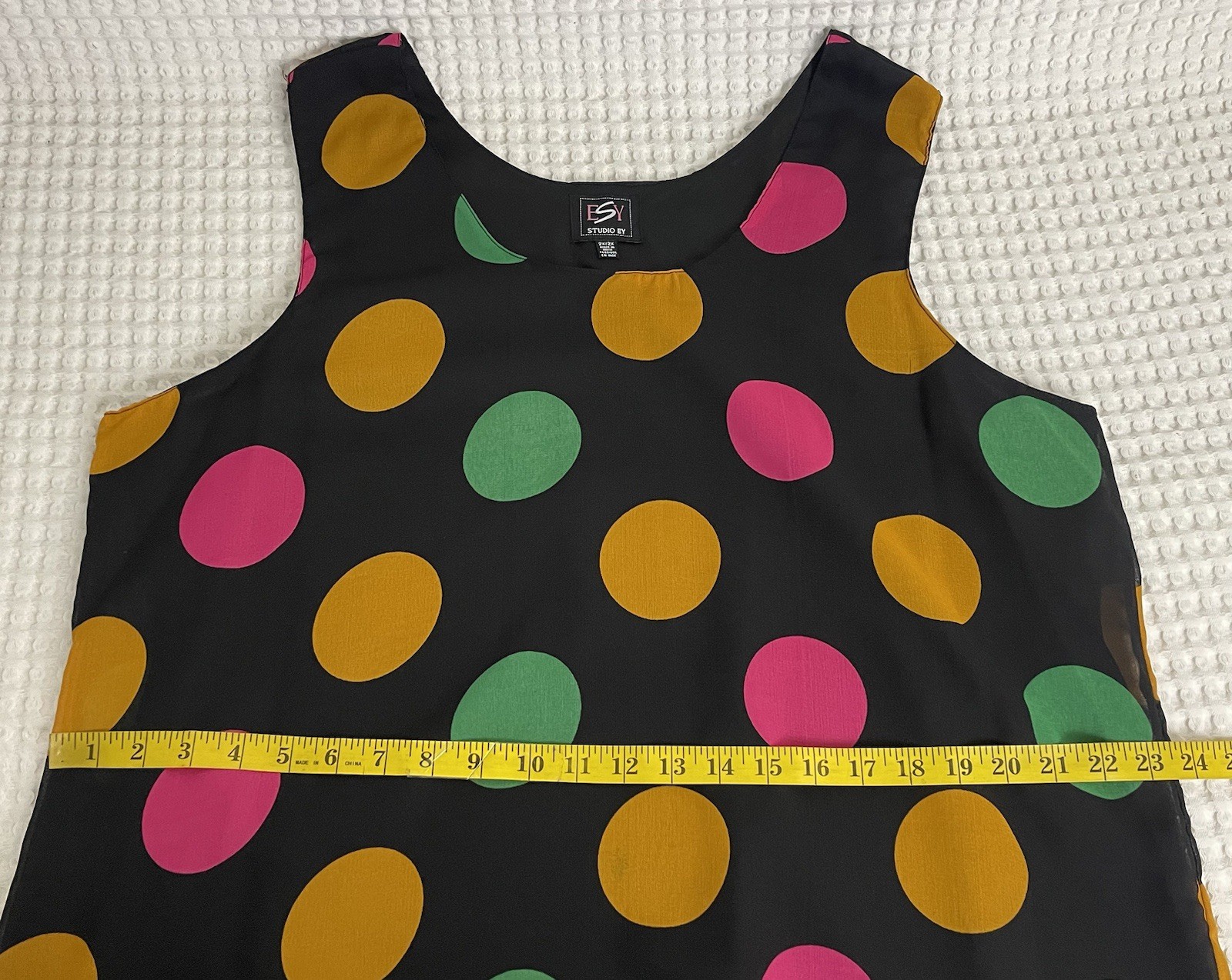 VTG 90 Black Colorful Polka Dot Sleeveless Tank Top Womens 2X Retro Casual Chic