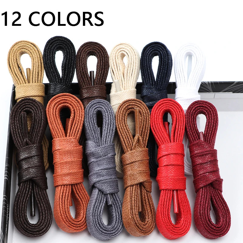 1 Pair Flat Shoelaces Waxed Cotton 0.8CM Width Waterproof Shoe Laces Unisex Boot