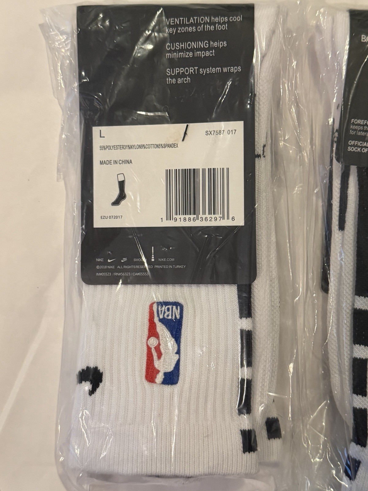 Nike NBA Elite DRI-FIT White Socks 3 Pair Large