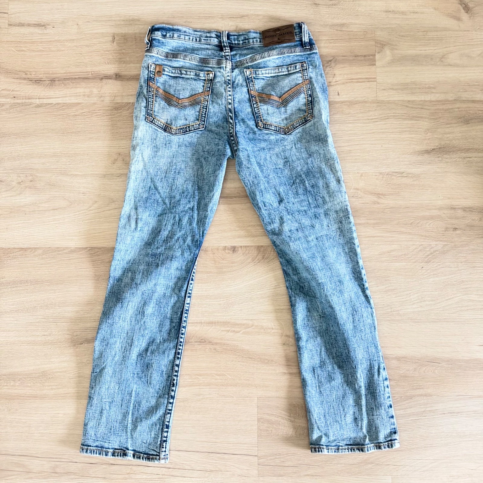 Cody James Men’s Light Wash Straight Leg Acid Wash Denim Jeans 31×32