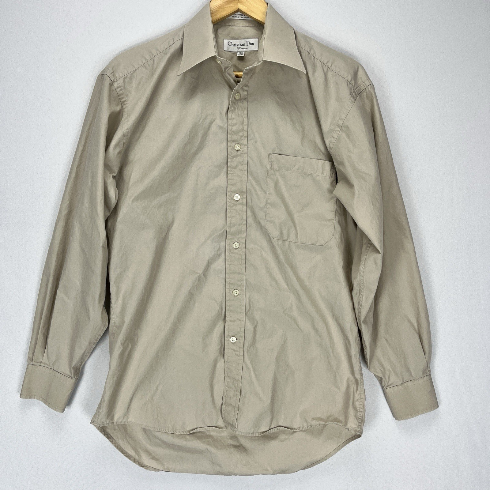 Christian Dior Chemise Dress Shirt Men’s Size 14.5 32/33 Beige Vintage