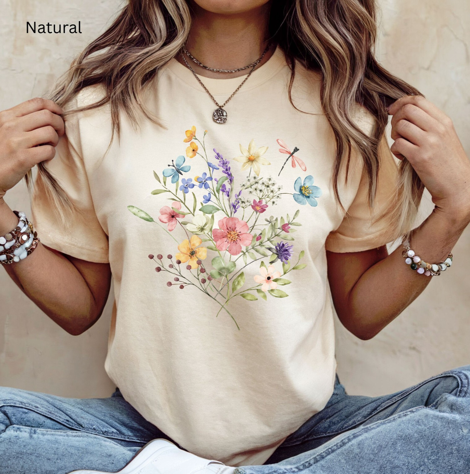 Floral Spring Flowers Wildflower Watercolor Women T-Shirt S M L XL 2XL 3XL